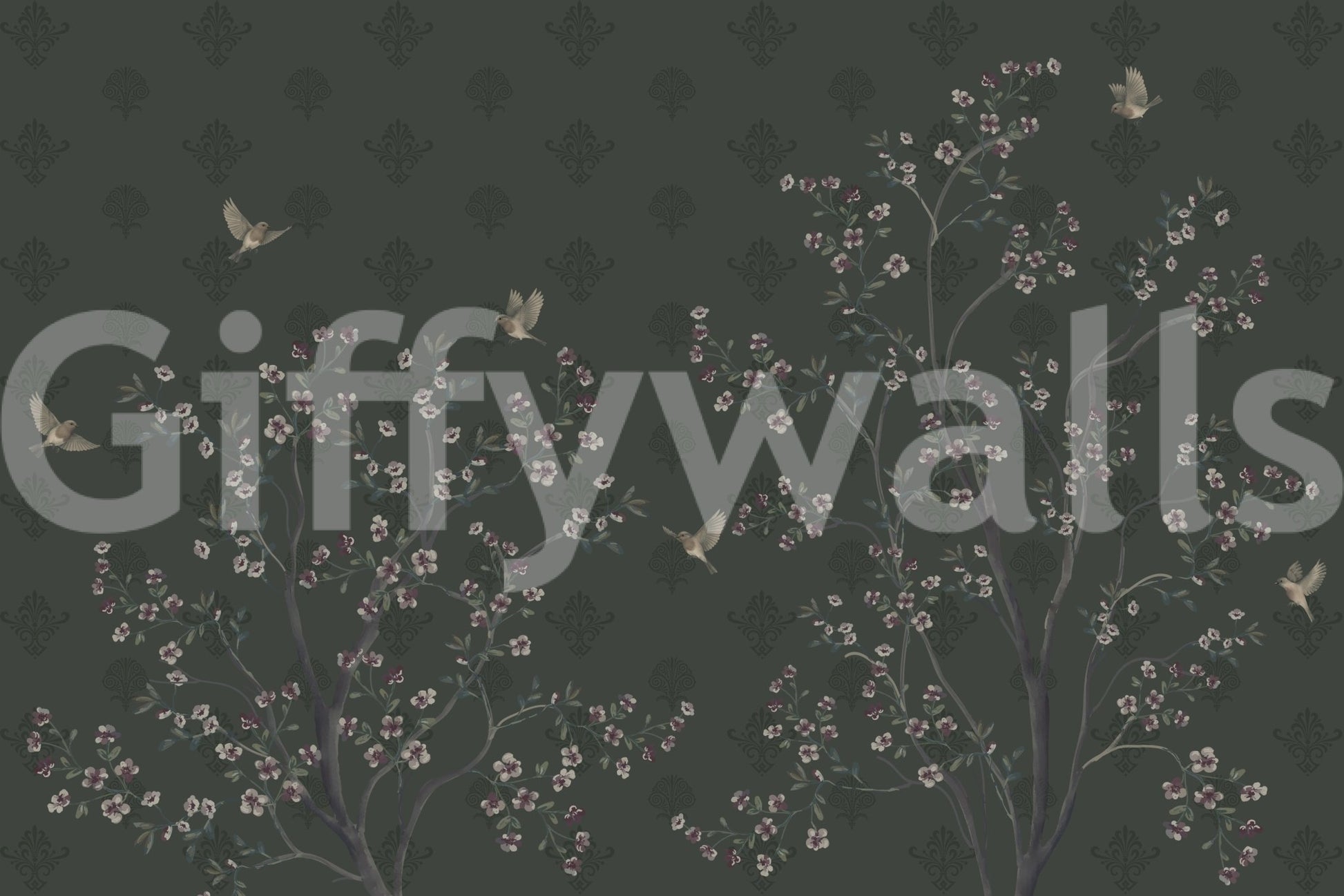 Patterned wisteria on Elegant Avian Bloom Wallpaper graphic style.