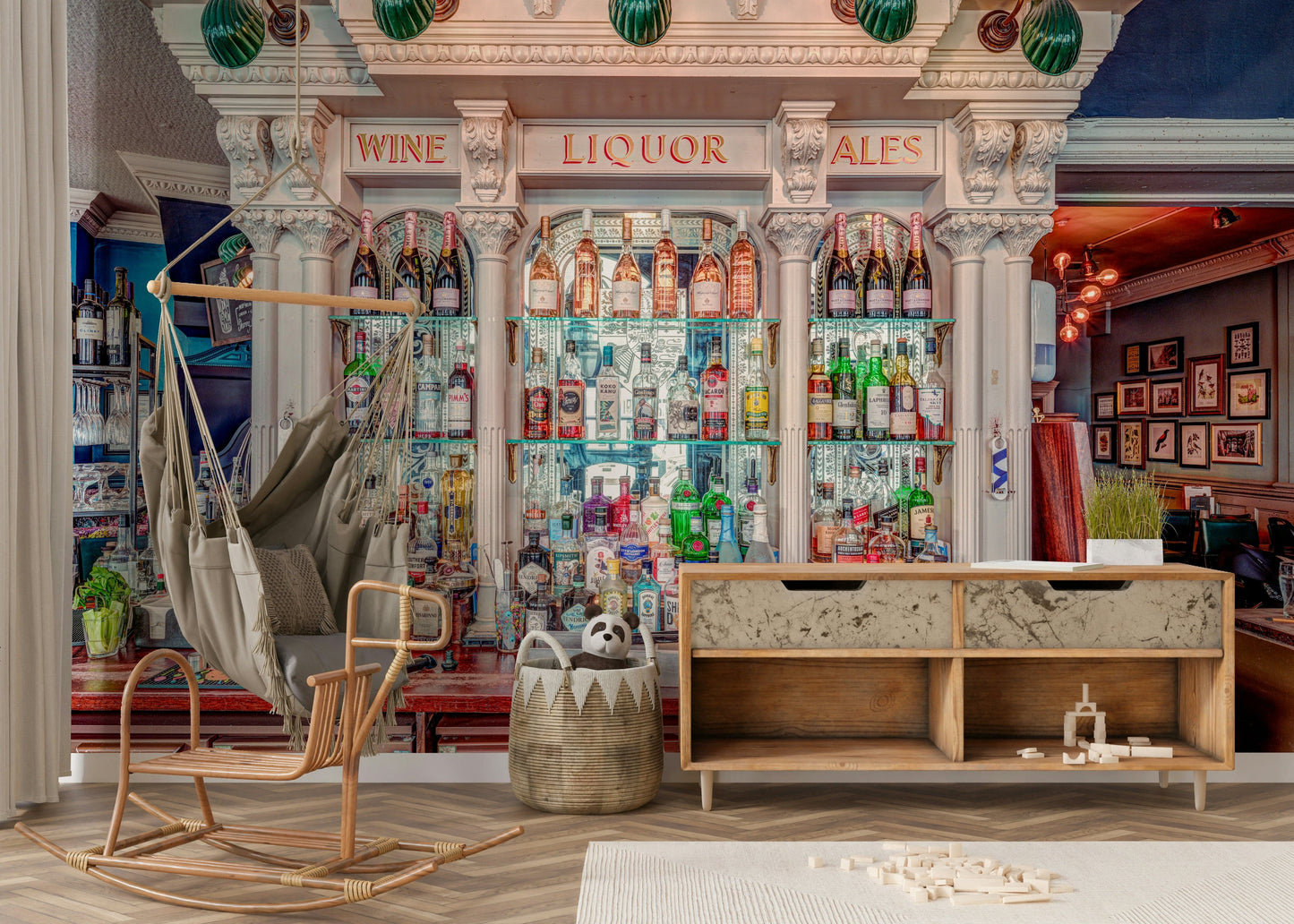 Fine Spirits Elegant chic bar scene wallpaper