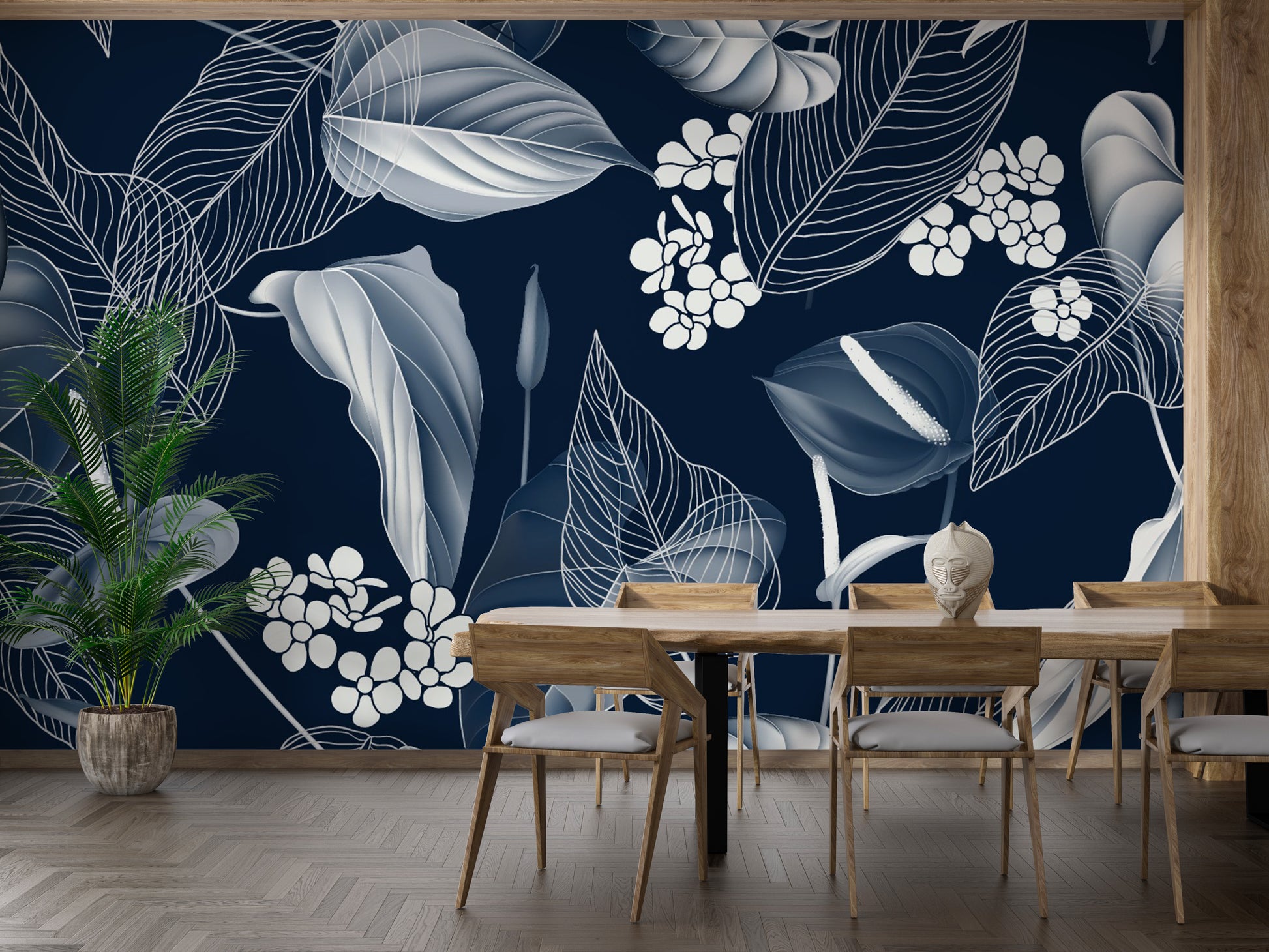 blue anthurium flowers Elegant Blue Leaves Wallpaper