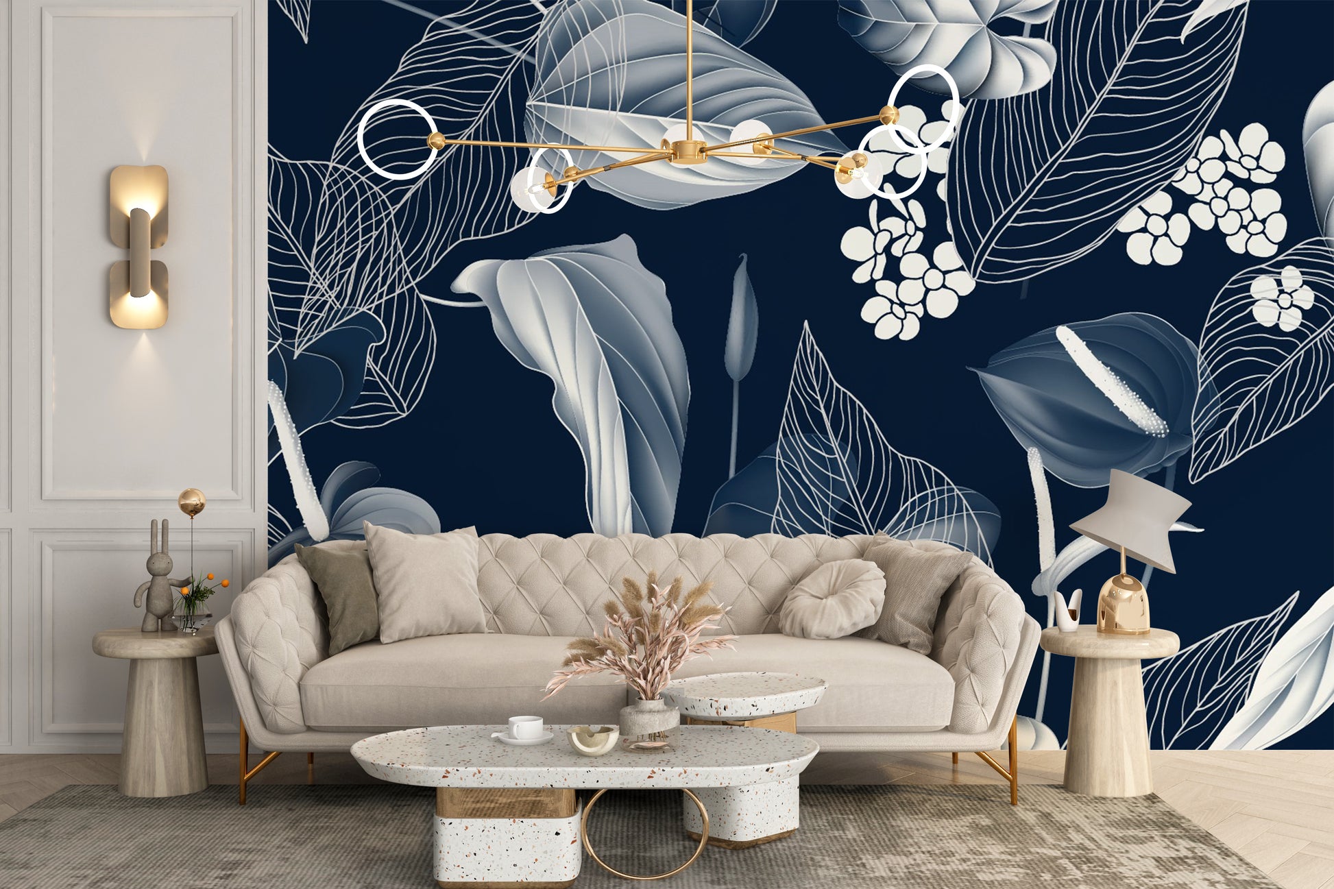 dark blue anthurium Elegant Blue Leaves Wallpaper