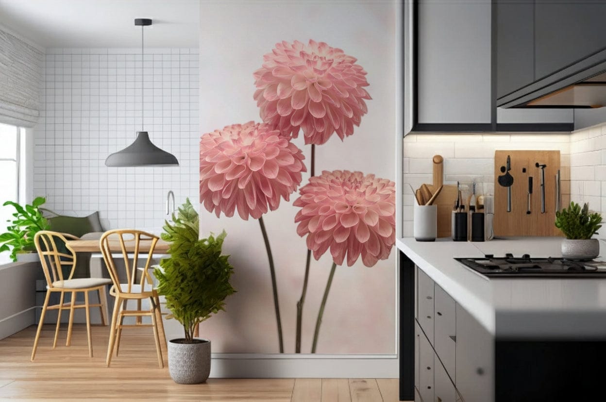 Refined bloom photograph, Elegant Contrasts floral mural for home walls.