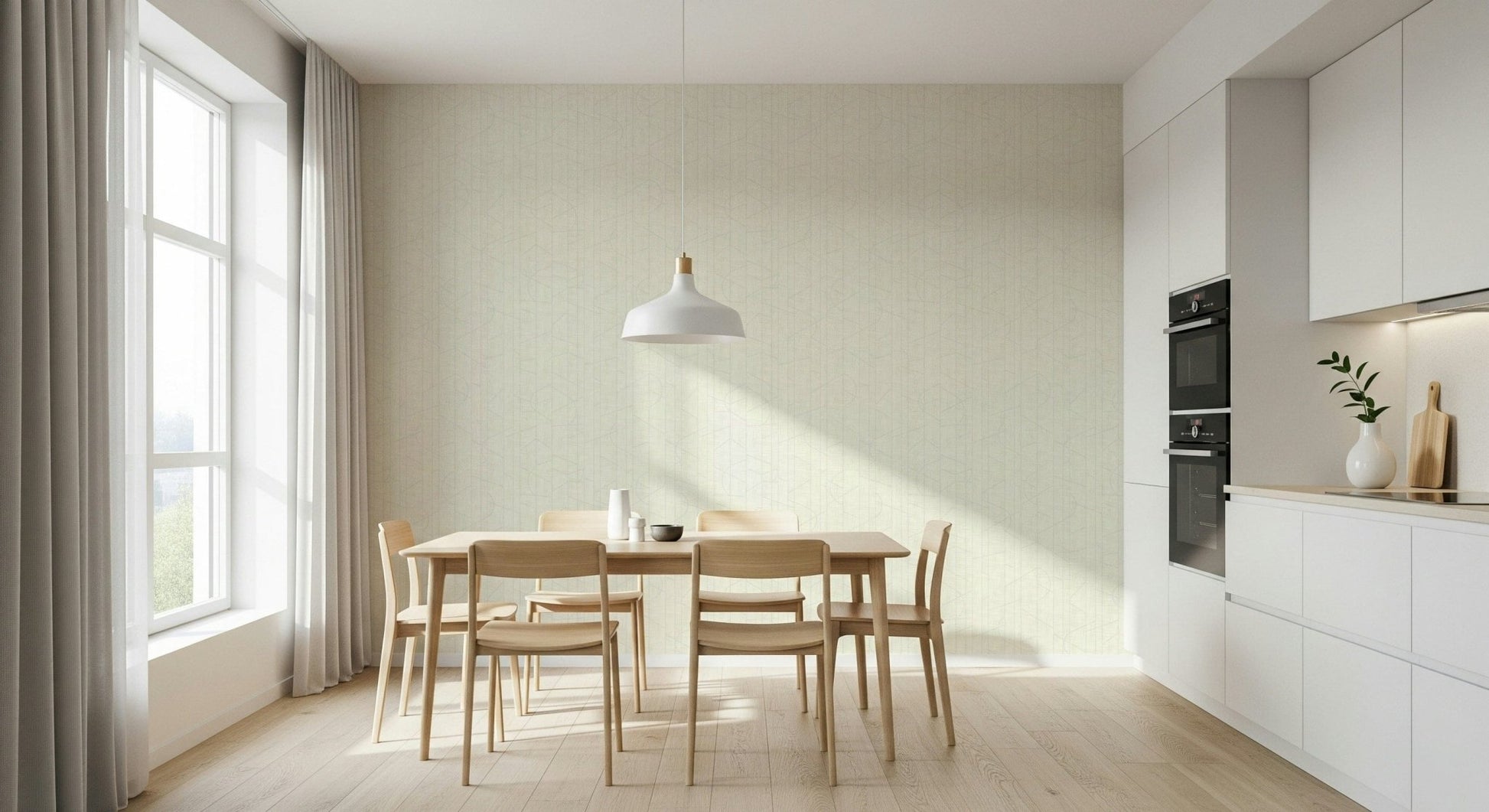 Modern wallpaper mural with delicate linear pattern