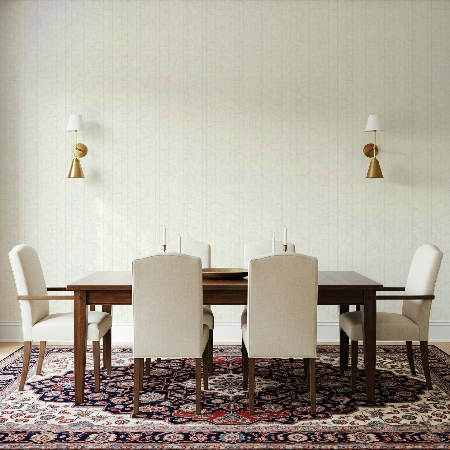 Calm beige wallpaper with thin flowing lines