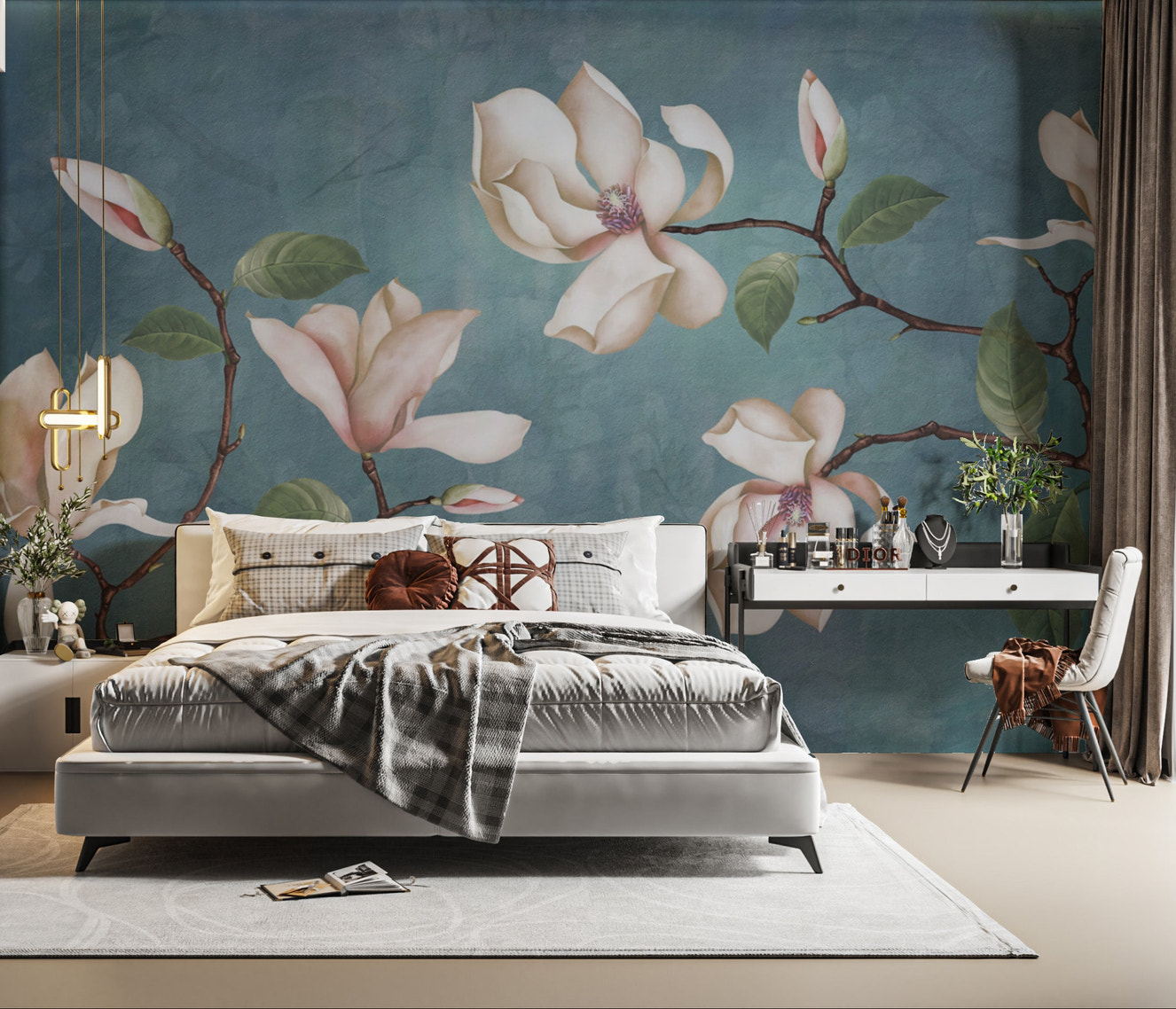 Delicate magnolia blossoms on a stunning wall mural
