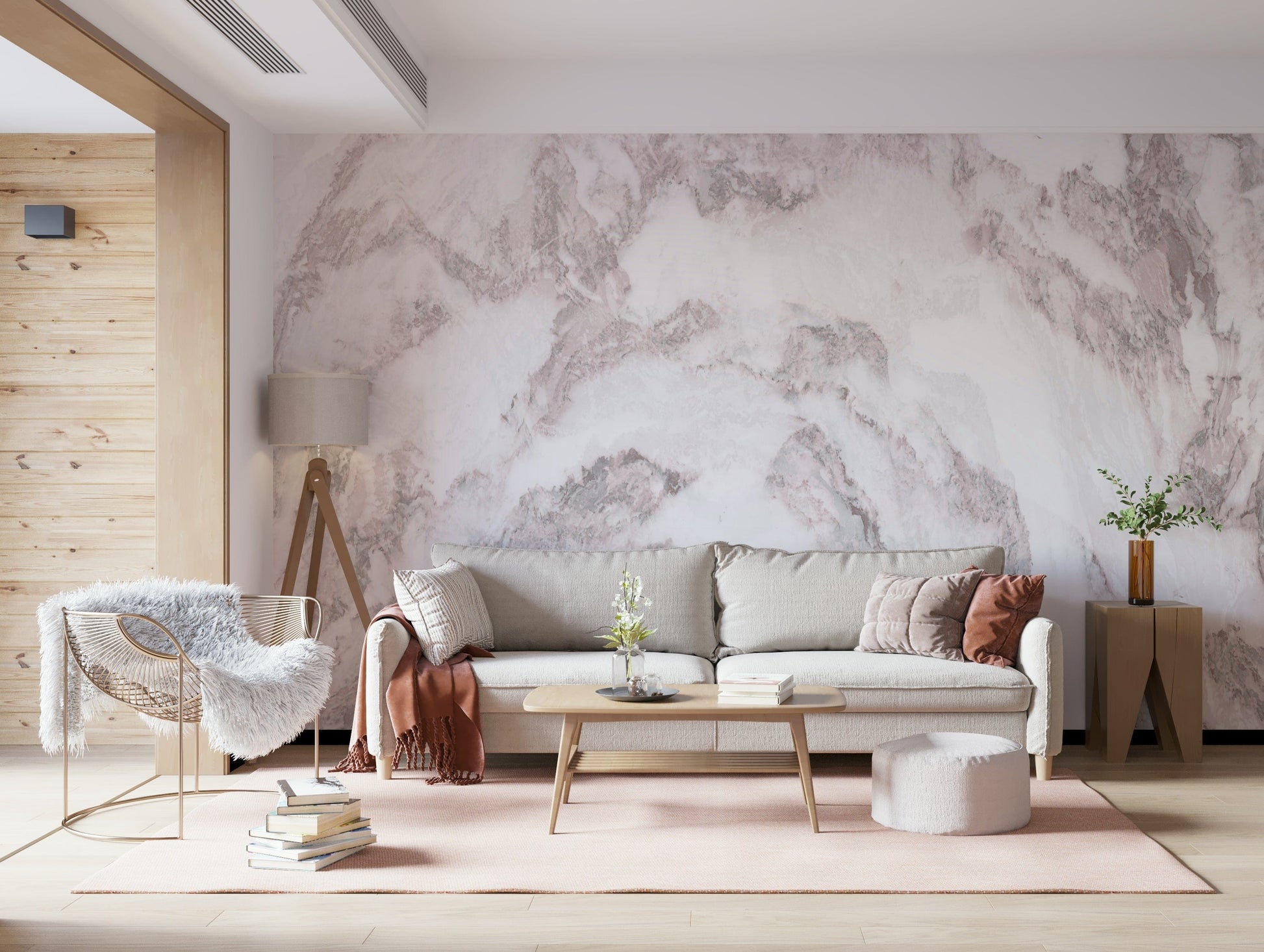A serene white marble texture wall mural for opulent decor.