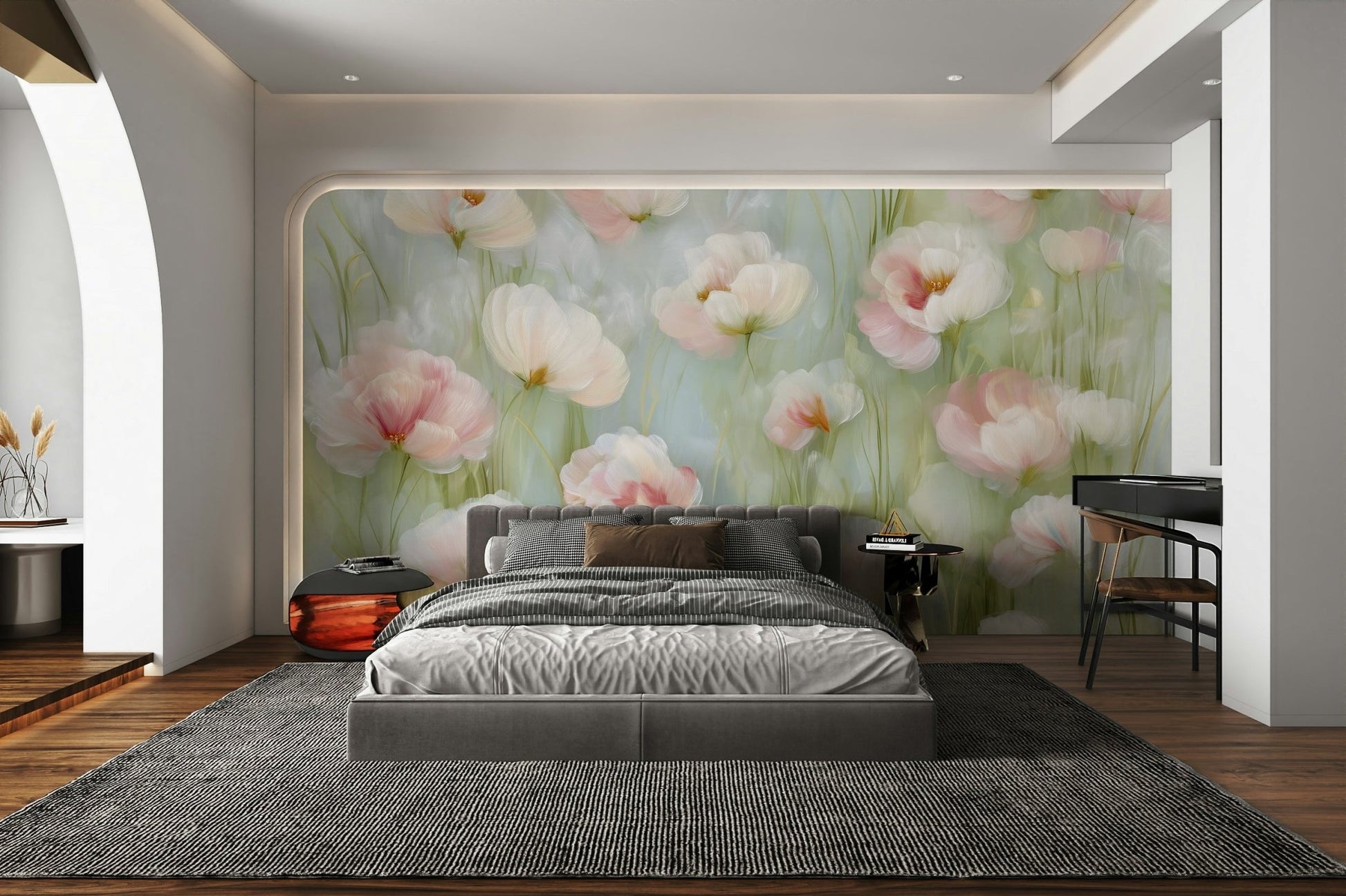 Elegant poppy floral wallpaper design
