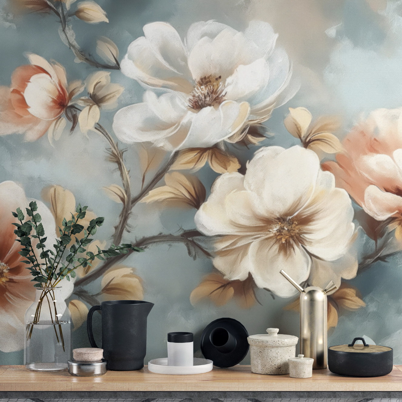 Mural elegant de tapet floral cu acuarelă în acuarelă