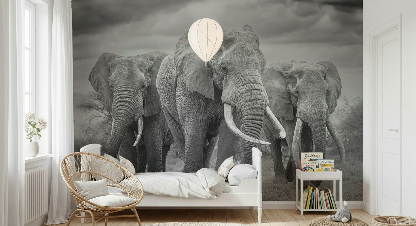 Wildlife-inspired wallpaper with a proud elephant as the central focus of the scene.