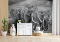 Decorative mural featuring an elephant in a serene savanna or jungle setting.