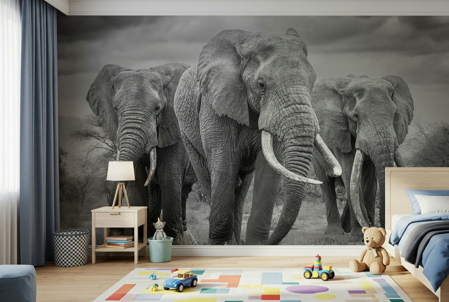 Elephant Majesty Wall Mural — powerful and graceful elephant with a calm, earthy backdrop.