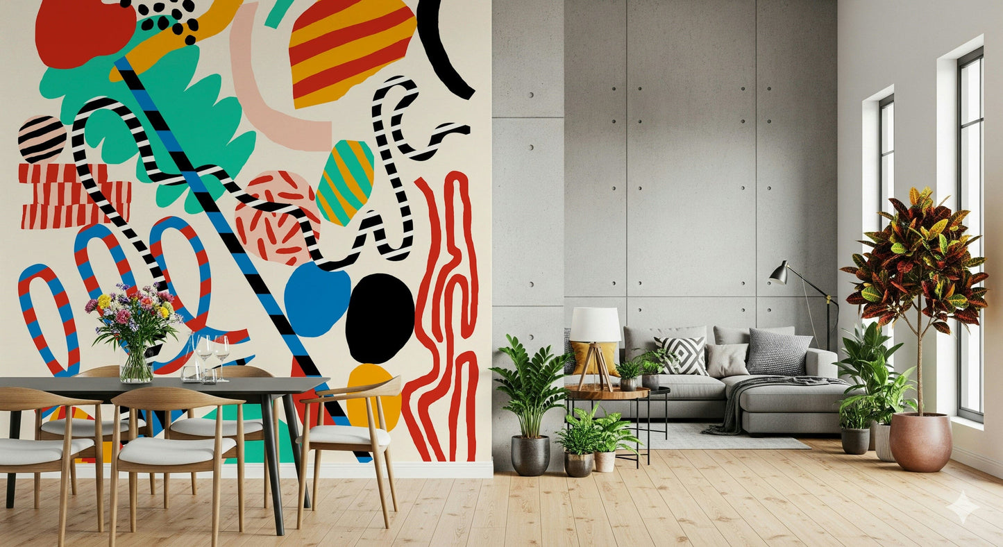 An artistic modern ascent mural on minimalist wallpaper.

