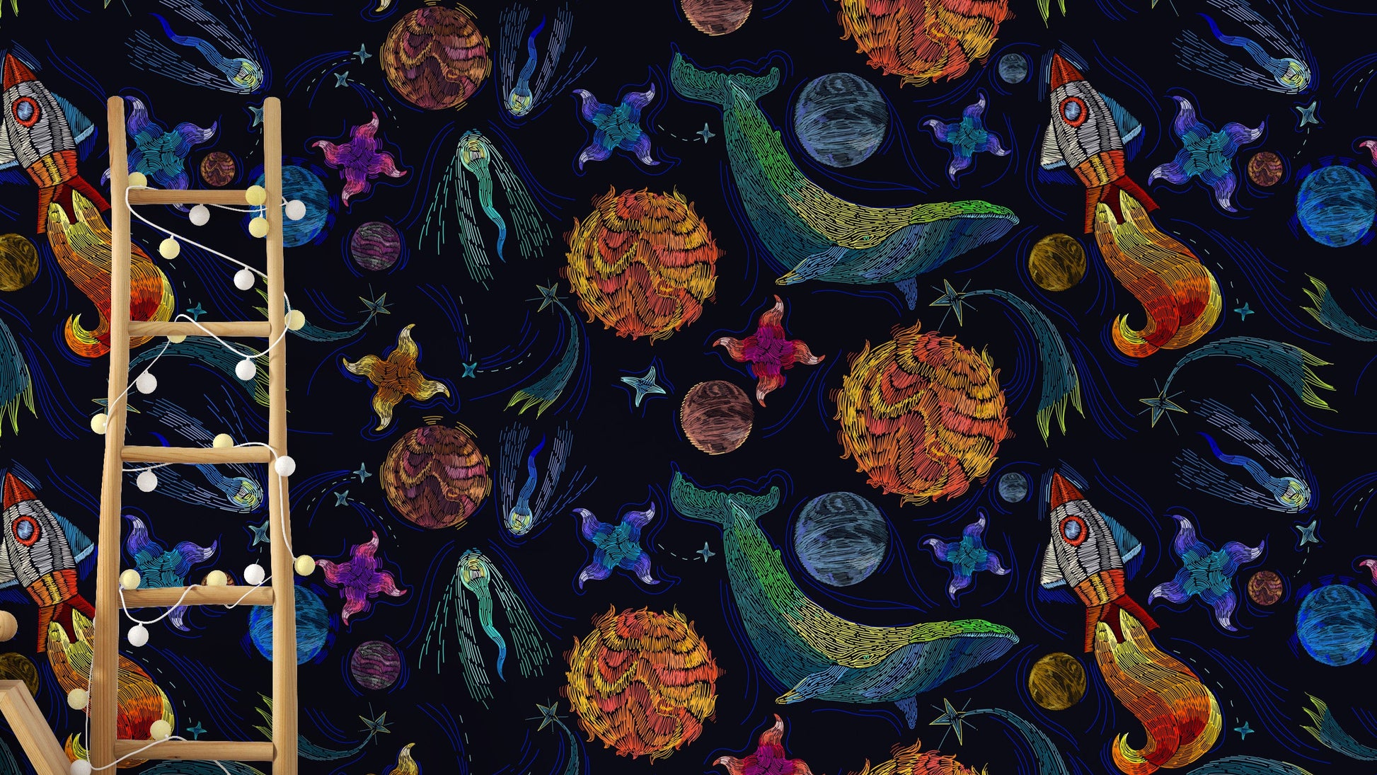 Cosmic whale wallpaper with vibrant art