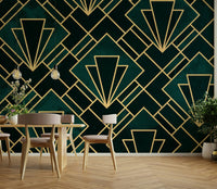 Stunning emerald and gold wall mural for creating an elegant look.

