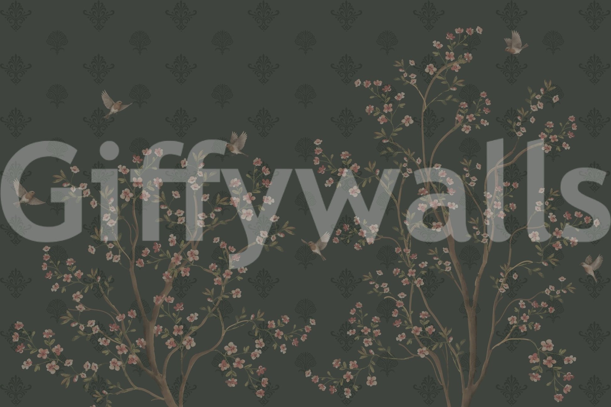 Matte finish Emerald Bloom & Flight Wall Mural for indoor walls.