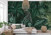 The Emerald Canopy Jungle Noctiverdis Plants Wall Mural with rhythmic leaf designs