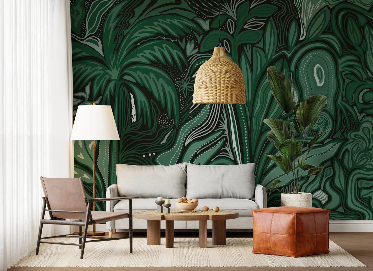 Flowing organic lines in the Emerald Canopy Jungle Noctiverdis Plants Wall Mural