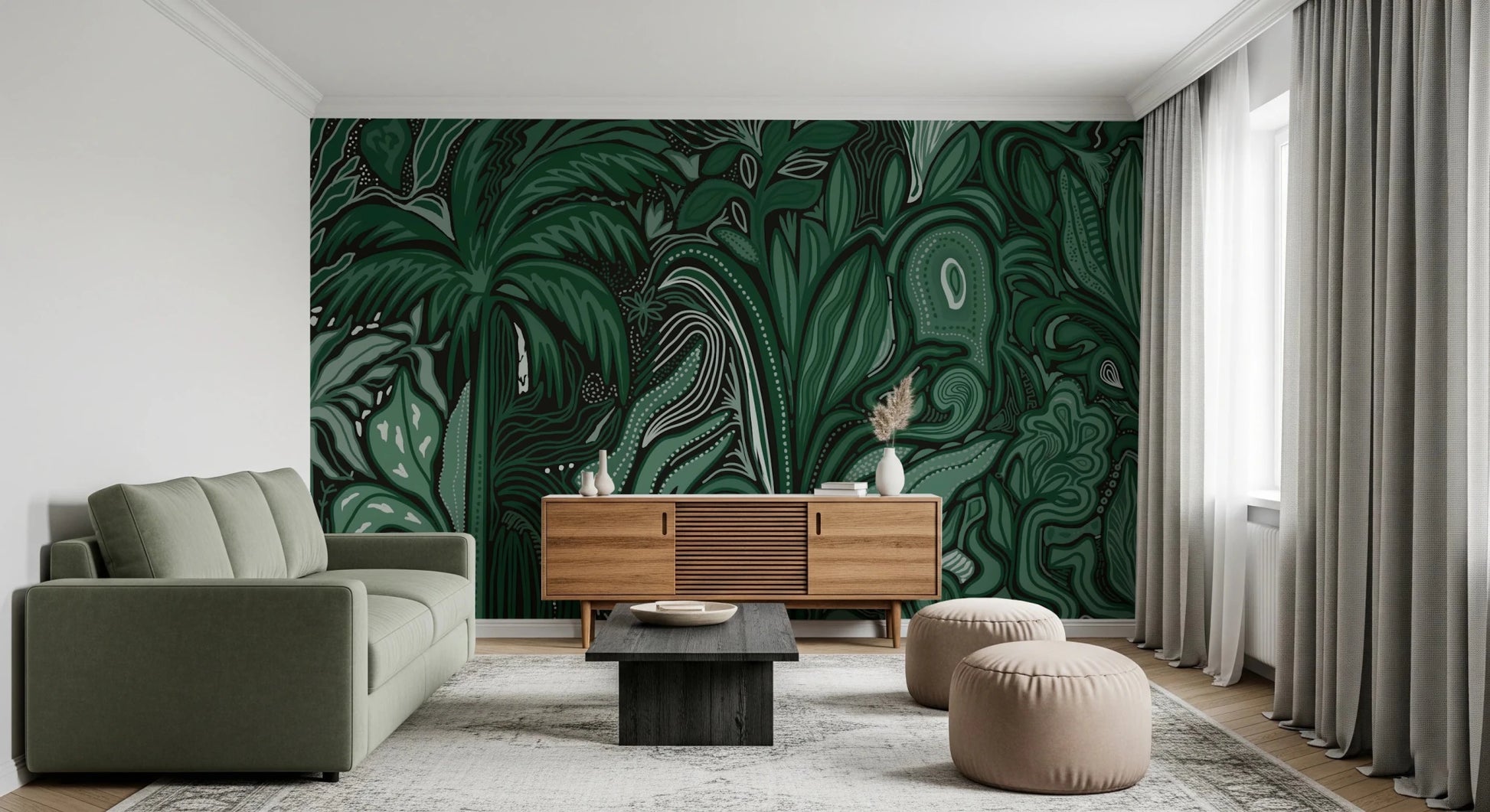 Emerald Canopy Jungle Noctiverdis Plants Wall Mural with a modern green palette