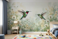 The soft floral patterns in this wall mural make it perfect for a calm Playroom Watercolor Meadow atmosphere.