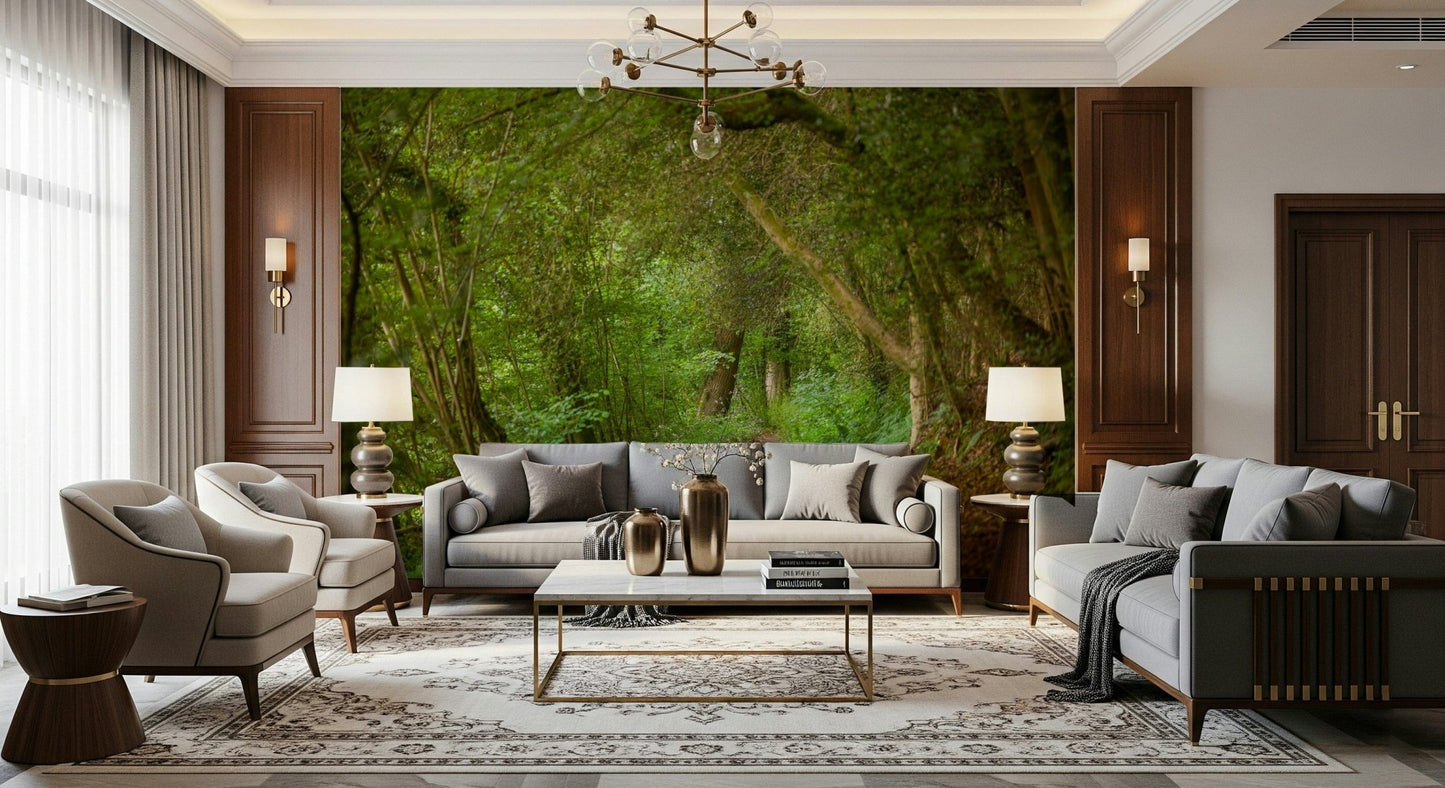 Emerald Forest Journey awesome foliage-lined avenue artwork mural.