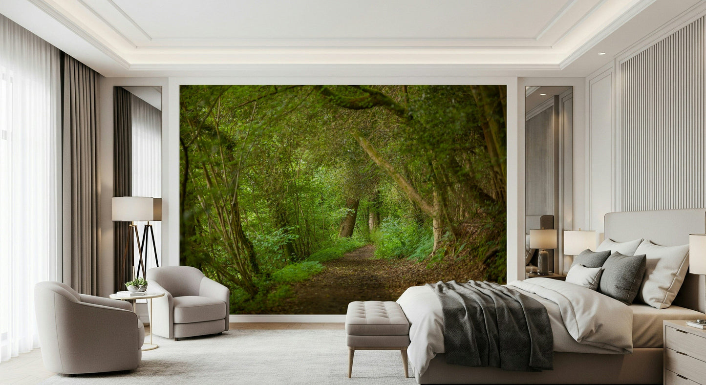 Forest interior mural appealing green lane secluded woodland escape.