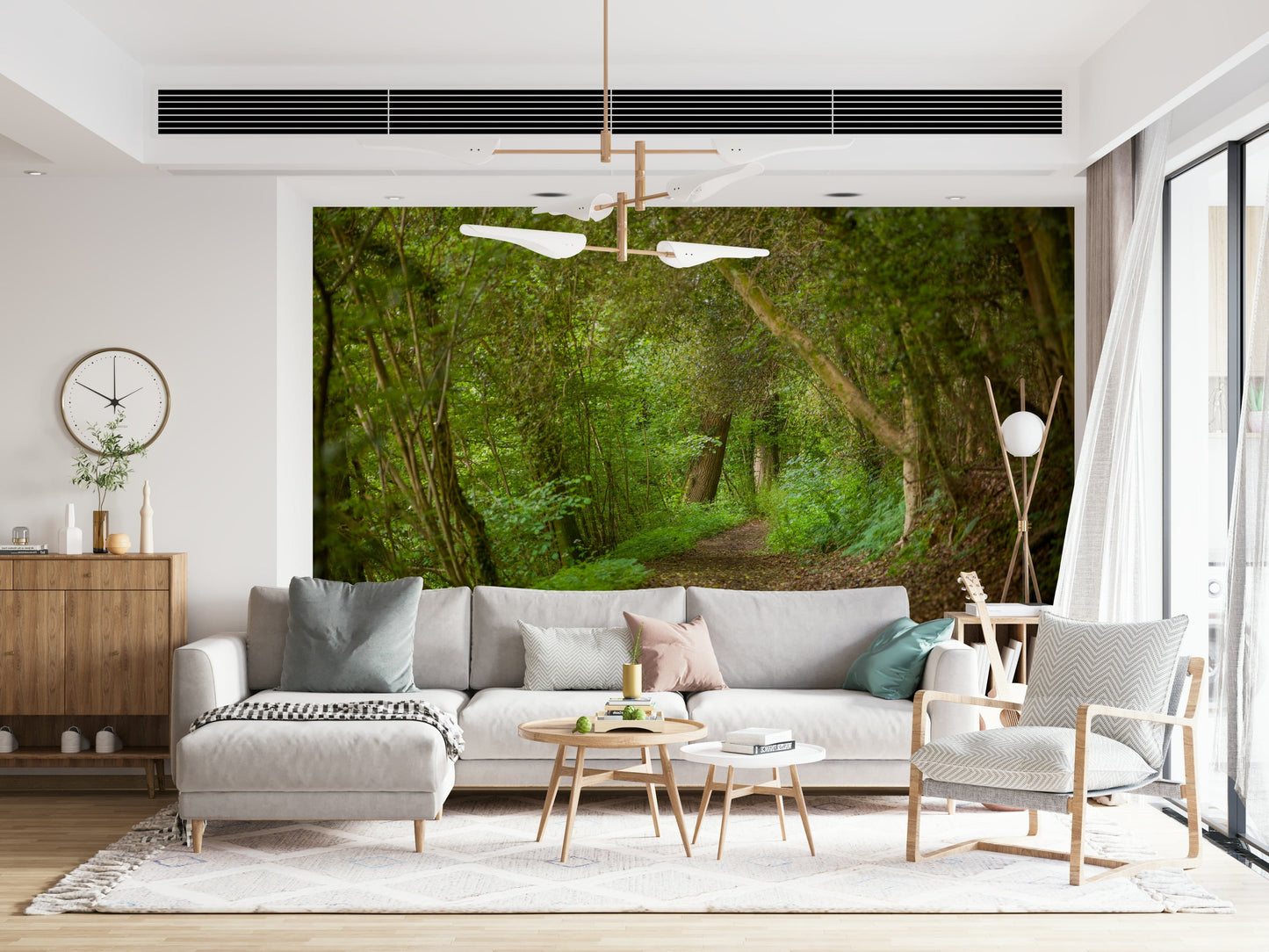 Secluded woodland route residence wallpaper calming verdant vision.