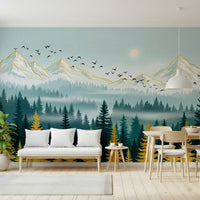 Majestic avian flight Emerald Forest peel and stick wallpaper.