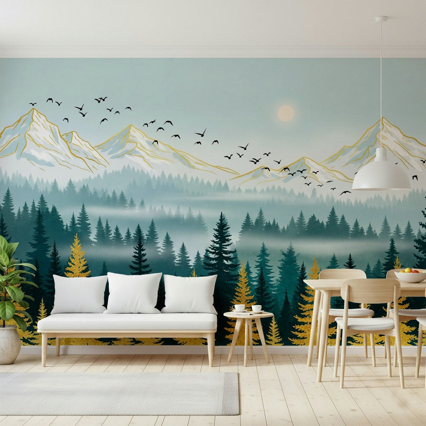 Majestic avian flight Emerald Forest peel and stick wallpaper.