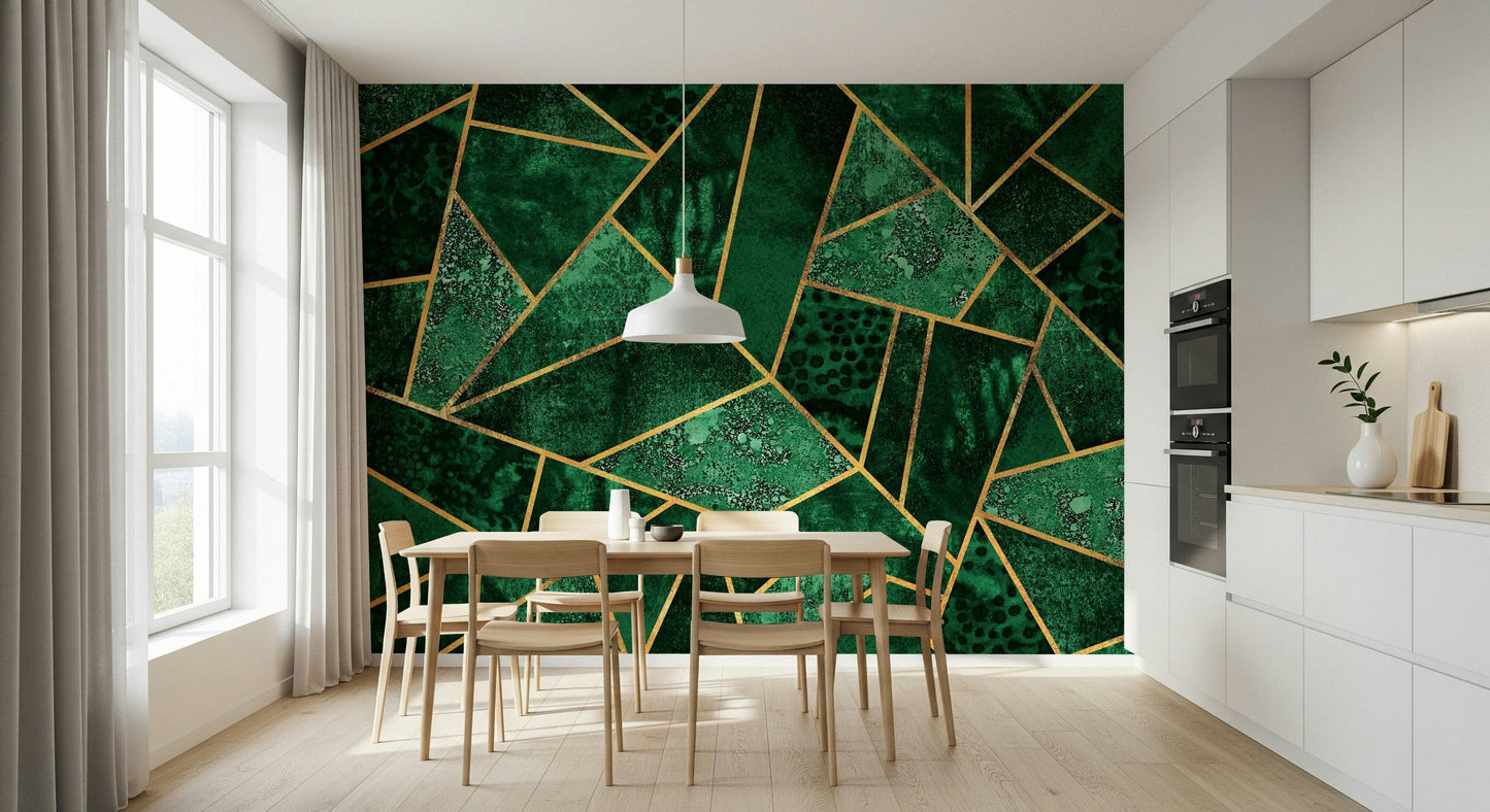 An artistic abstract block mural on minimalist wallpaper.
