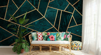 A contemplative geometric design wallpaper mural for a feature wall.
