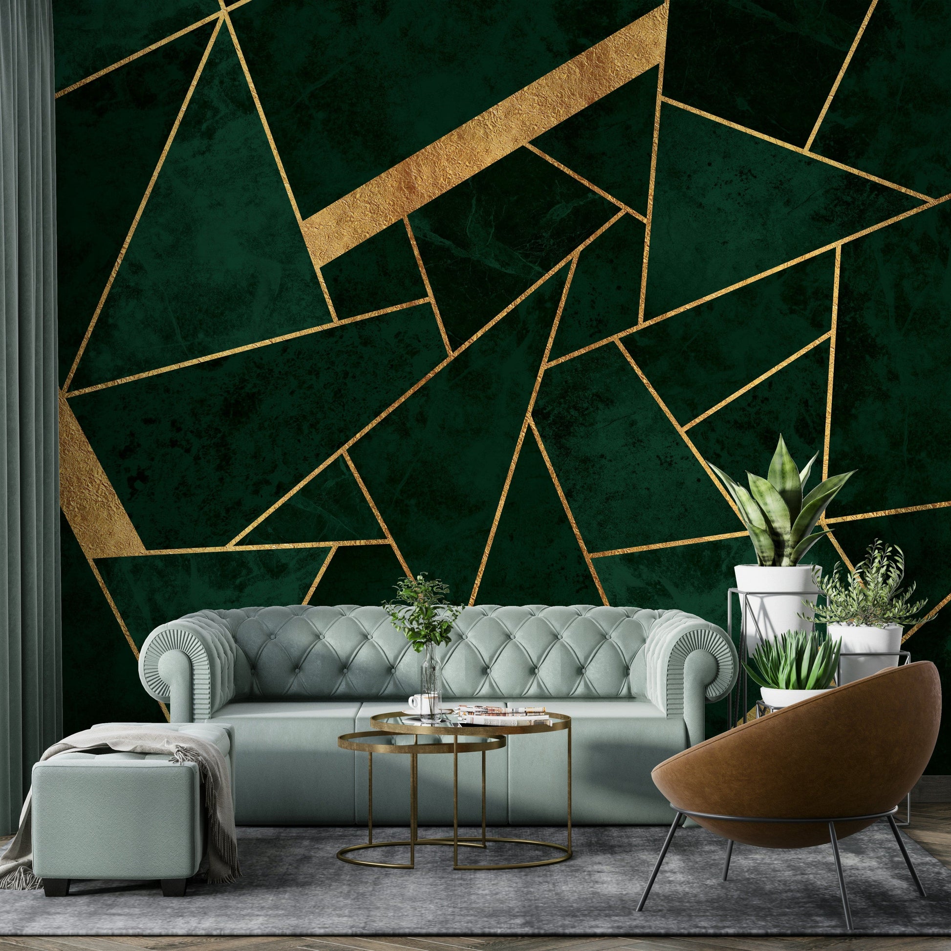 A calming abstract mosaic wallpaper mural that defines a space.


