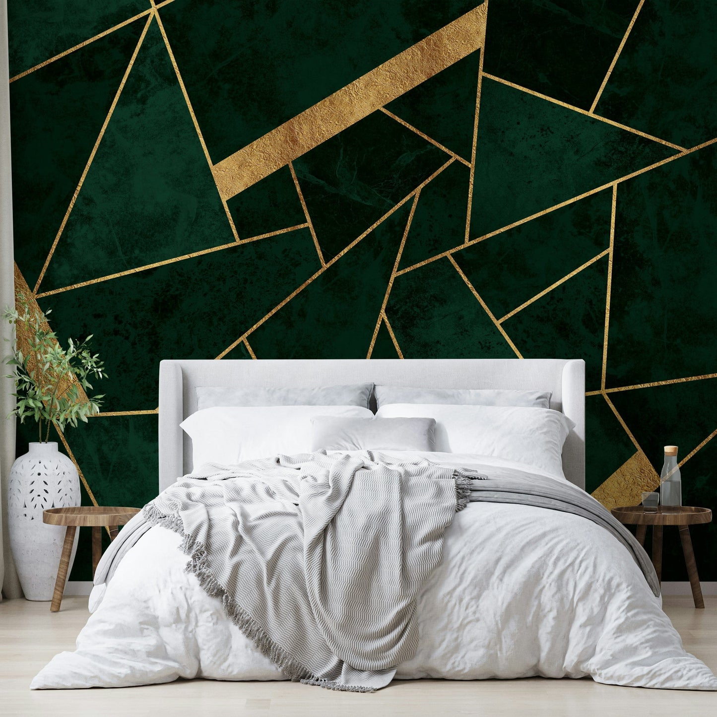 A beautiful modern art wall mural of a gold mosaic.

