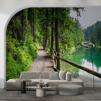 Emerald Lake Trail wall mural for dining area, nature scene feature wall styling
