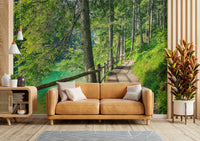 Peel and stick lake wallpaper with reflective water

