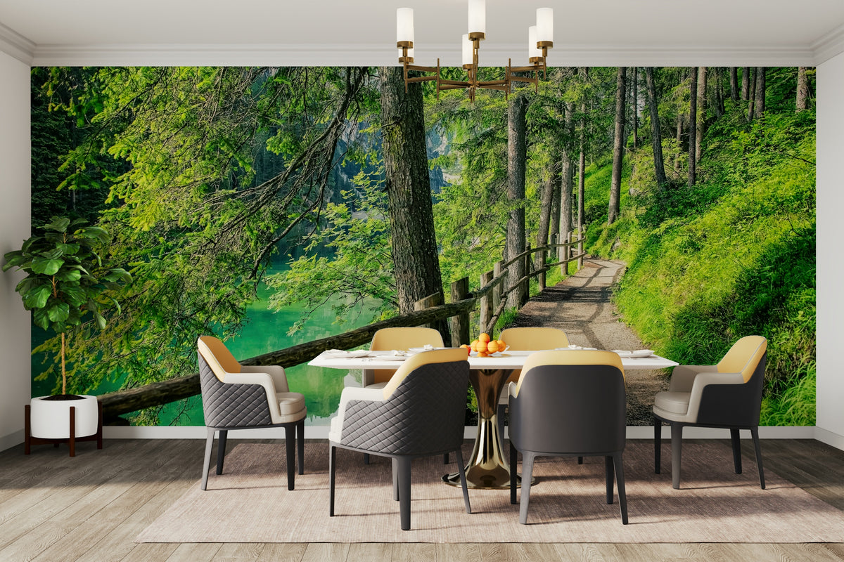 Emerald Lake Path wallpaper with green nature scene

