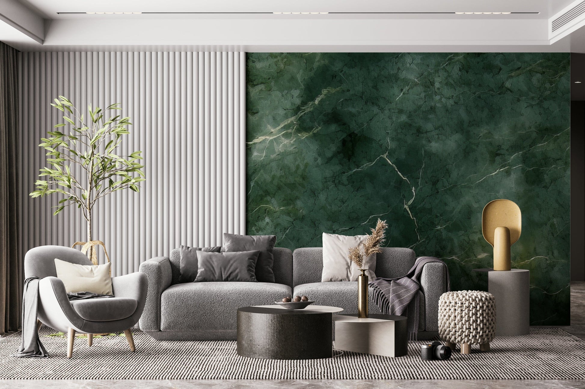 Wall mural with emerald green marble swirls creating a sophisticated, dynamic look.
