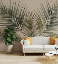 Leafy mural wallpaper in deep green hues

