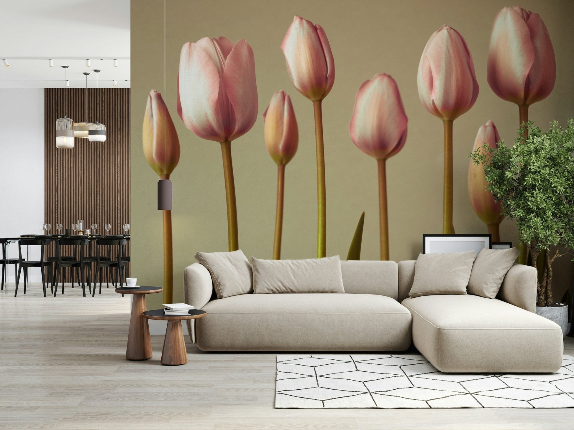 Elegant flower stems wall mural in blush