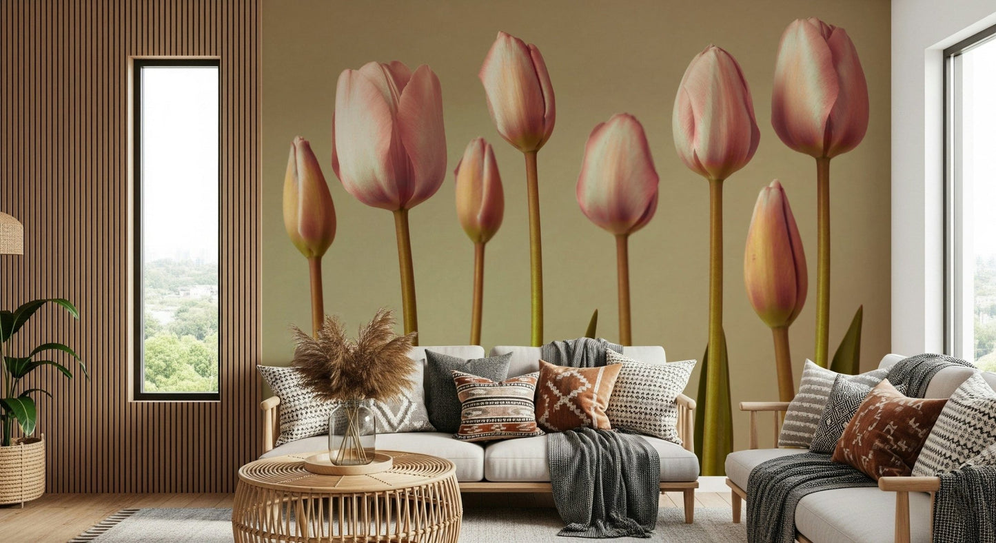 Minimal floral wall mural with tall stems