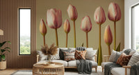 Minimal floral wall mural with tall stems