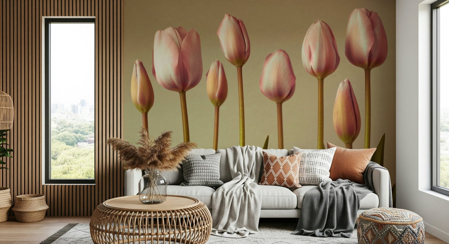 Delicate tulip wall mural with beige backdrop