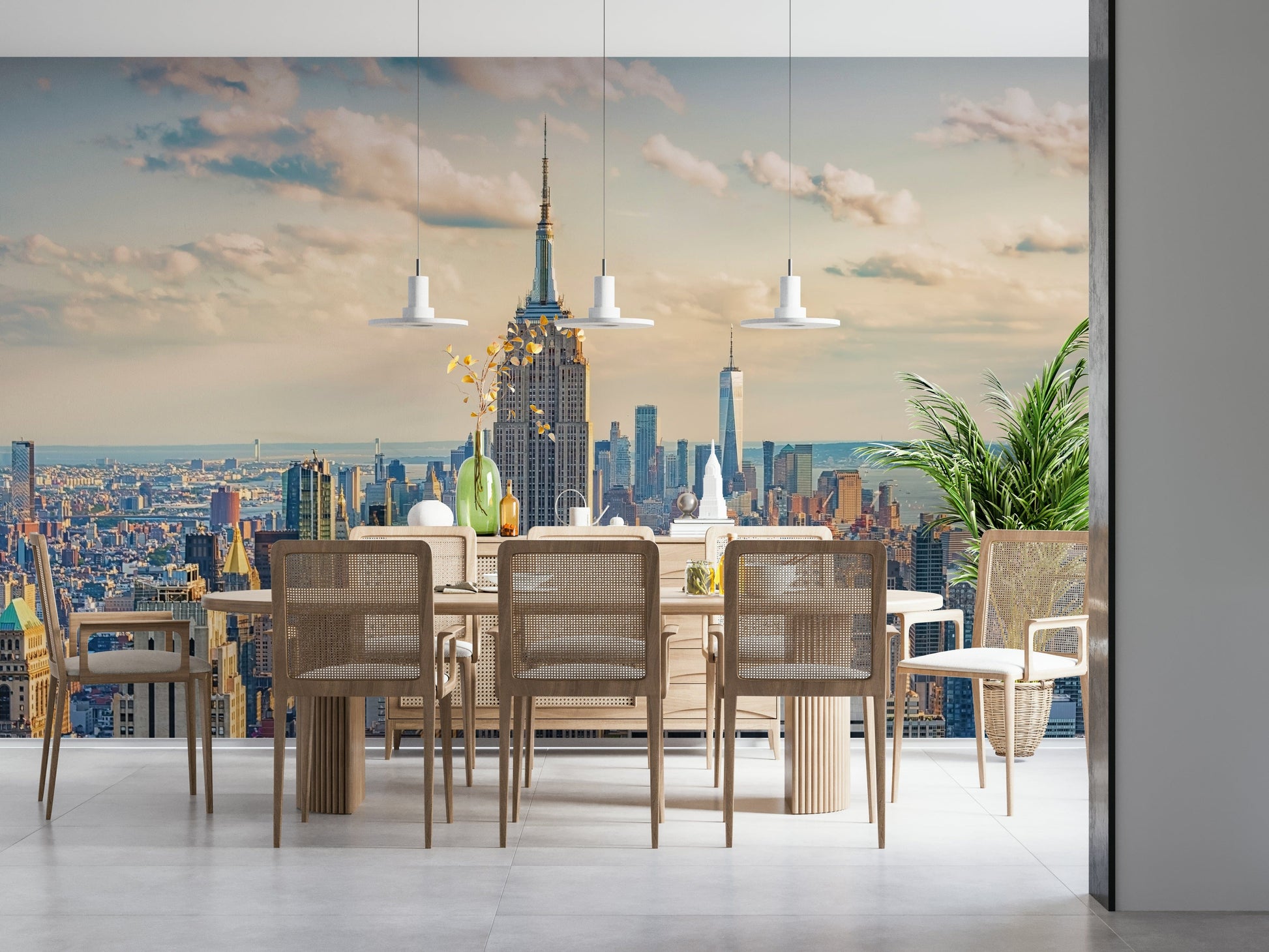Empire State Majesty wall mural showcasing Manhattan architecture.