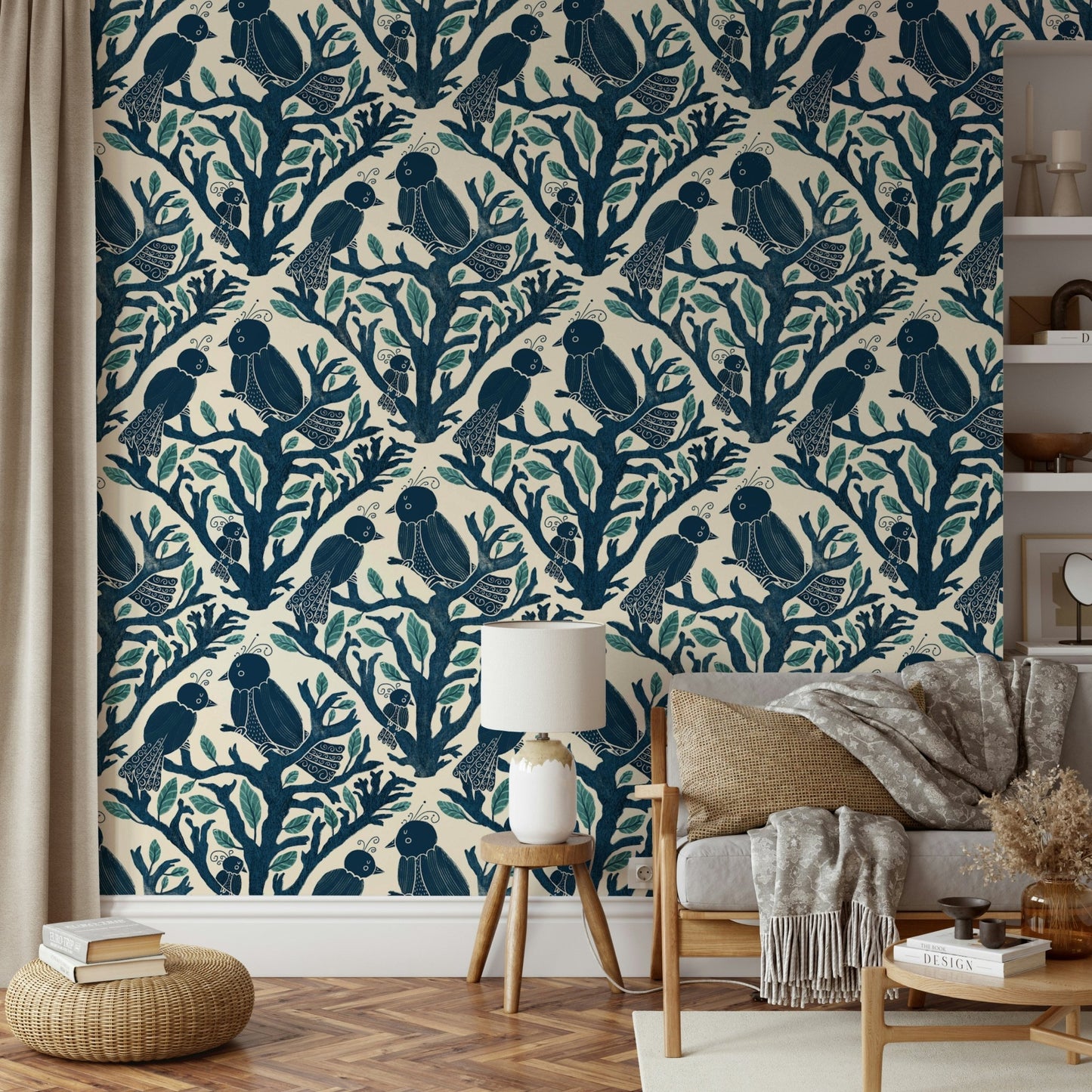 Nature-inspired wallpaper with magical bird design

