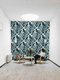 Romantic bird-themed wallpaper with lush foliage

