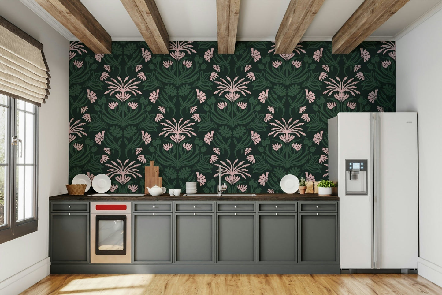 Floral wallpaper adding a serene atmosphere to any room

