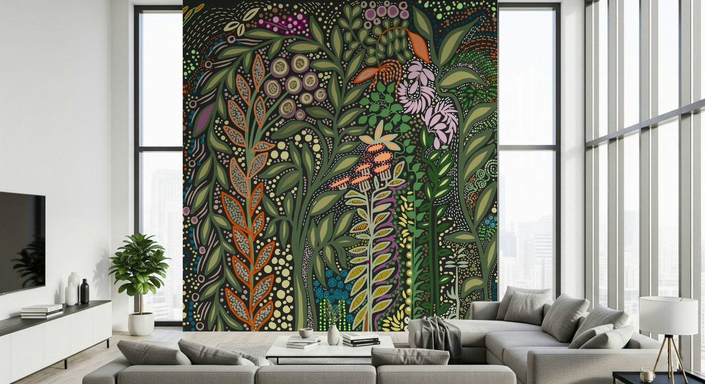 Enchanted Foliage – Strelitzia Garden Wall Mural — colorful tropical plants for a lively interior.