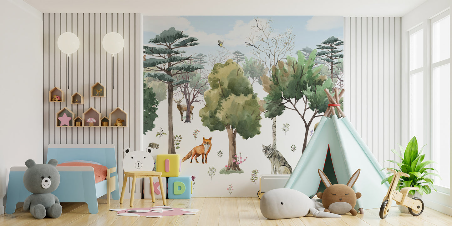 Enchanted Forest Animals Kids Wall Mural - Giffywalls