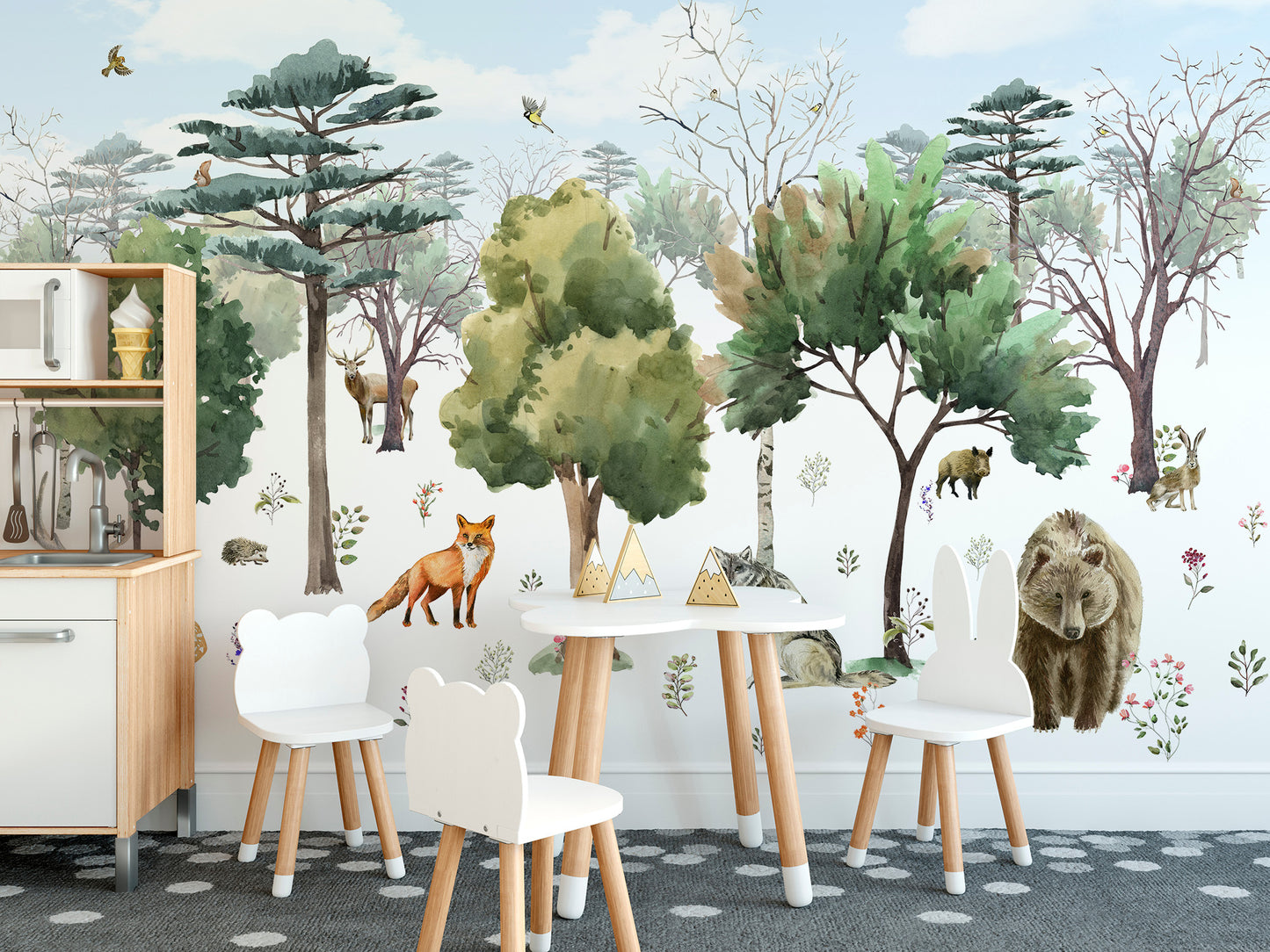 Vibrant forest animals wall mural wallpaper for lively interiors.