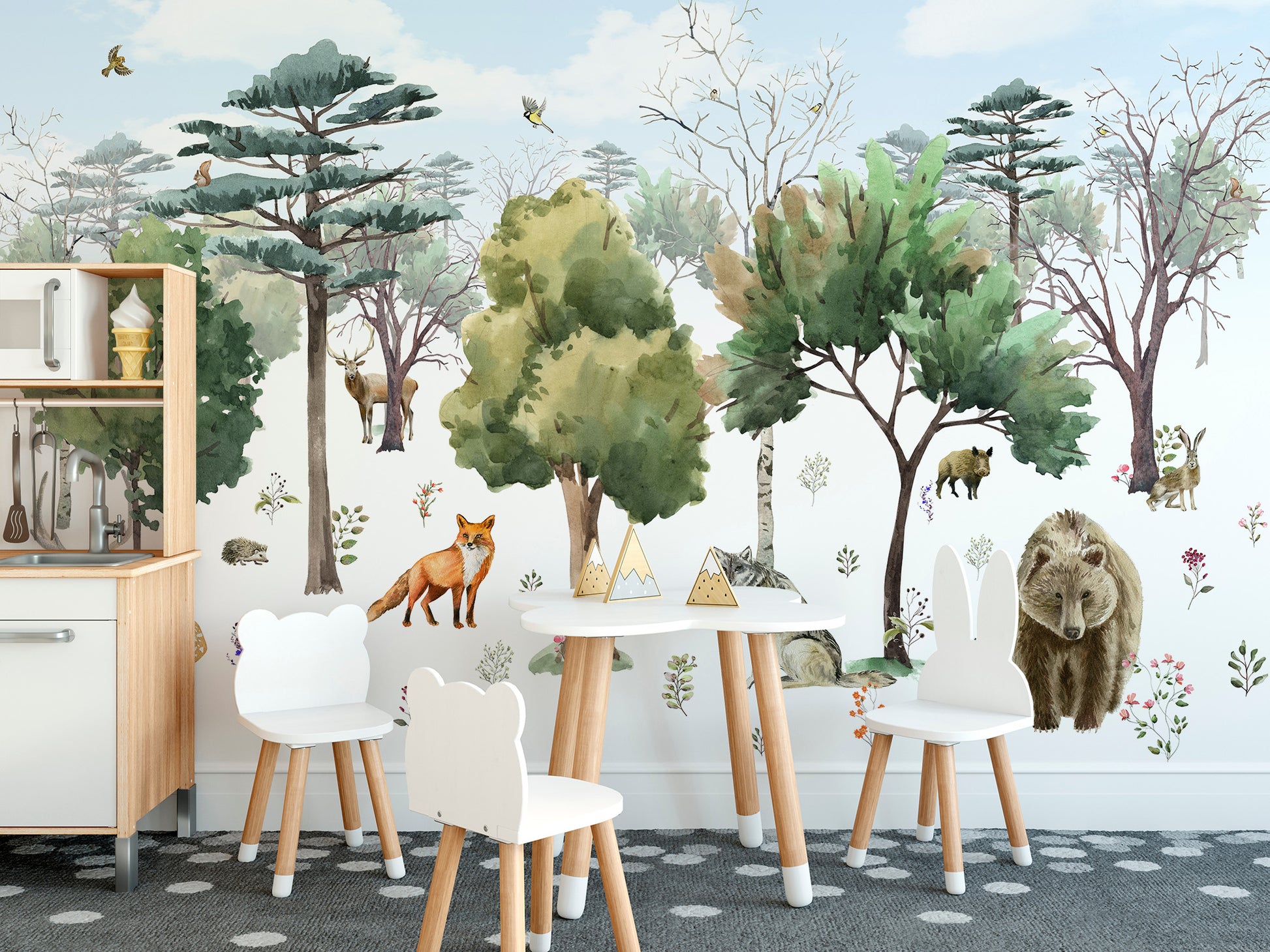 Vibrant forest animals wall mural wallpaper for lively interiors.