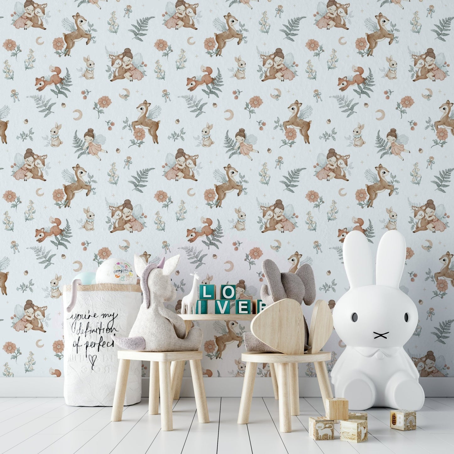 Enchanted woodland wallpaper with foggy, ethereal trees

