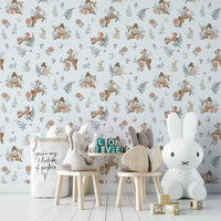 Enchanted woodland wallpaper with foggy, ethereal trees

